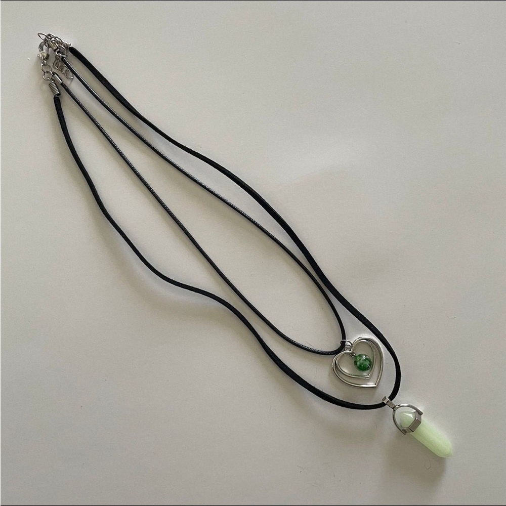 Dual Stranded Double Heart & Hexagonal Glass Glow… - image 2